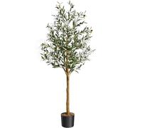 Planta Decorativa Realista - Árbol de Olivo Artificial Grandeza 1,8m/1,5m con Tronco Natural y Frutos Realistas - Ideal para Salón, Oficina o Entrada, Maceta Incluida