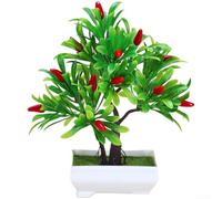 Planta falsa en maceta con frutas rojas de espuma, árbol bonsái artificial realista para decoración de sala de estar y dormitorio, 24 cm tamaño compacto (I)