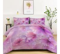 Planta Flores Moradas Edredón Sin Funda Reversible Estampado Realismo Ligero y Cálido Microfibra Edredón Acolchado, Púrpura Suave Transpirable 4 Estaciones Lavable Esponjoso Edredones 220 x 240 cm