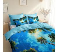 Planta Palmera del Cielo Microfibra cepillada Bedding, Cama 90-180 x 220 cm, y 2 Fundas de Almohada de 50 x 70 cm, Ropa de Cama Azul Claro Funda Edredon Hipoalergénico