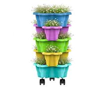 Plantador de fresas - Jardinera apilable, drenaje vertical multicapa apilable, torre de flores de fresa, macetas de jardín que ahorran espacio para interiores, exteriores, jardín, granja, terraza