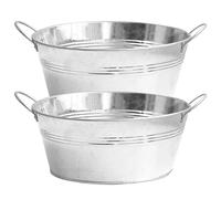 Plantador galvanizado 2 PPC bañera galvanizada redonda grande con manijas resistentes 9.76x4.33 pulgadas de metal de metal bañera para plantar, bebidas más frescas, cubo de hielo, maceta de metal