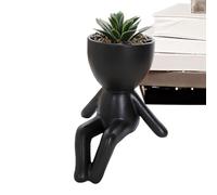 Plantador mini - Gris de flores en forma de figura de cerámica, contenedor único de plántulas de interior con cabeza | Jarrón de estilo artístico para comer o entrada, Maceta decorativa de