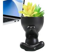 Plantador mini - Gris de flores en forma de figura de cerámica, contenedor único de plántulas de interior con cabeza | Jarrón de estilo artístico para comer o entrada, Maceta decorativa de