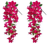 Plantas artificiales colgantes de imitación para exteriores, decoración de primavera y verano, 2 piezas de seda falsa de buganvilla rosa intenso, vides largas, resistentes a los rayos UV, realistas