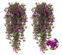 Plantas artificiales colgantes de rosas de imitación de 2 piezas para uso decorativo en techos, paredes y espacios de jardín (rojo púrpura)