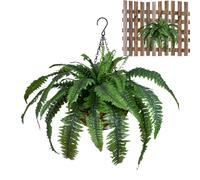 Plantas artificiales de helechos sintéticos, cesta colgante para exteriores, helechos de algas marinas falsas, cesta grande de helechos falsos para exteriores, para interiores, jardín, porche