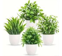 Plantas artificiales de lavanda con macetas, juego de 4 piezas, decoración floral falsa realista, vegetación interior sin mantenimiento, escritorio compacto o ventana (blanco)