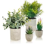 Plantas Artificiales Decorativas Pequeñas, 4 Piezas Plantas Artificiales Realistas con Macetas, Mini Planta Decorativas Exterior Interior, Eucalipto, Romero, Aloe Vera, Suculentas para Hogar Oficina