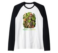 Plantas Café Esqueleto Monstera Hongo Jardinero Cafeína Camiseta Manga Raglan