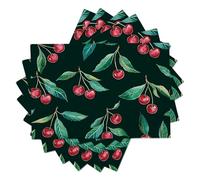 Plantas de Acuarela Manteles Individuales de Algodón Lino - Cereza Salvamanteles Individuales Antideslizantes Resistente al Calor Juego de 6 para Cocina, 30×45 cm