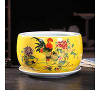 Plantas de cerámica pintadas a Mano Maceta Estilo Chino Uso en jardín Interior y Exterior con Bandeja de Goteo Jarrón Maceta clásica China Especialidad (G 28 * 17 CM)