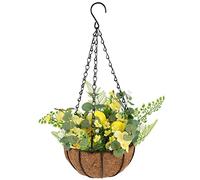 Plantas de Flores Artificiales Colgantes con Cesta, Macetero Colgante, Arreglo de Cesta con Flor de Margarita, Limón, Hojas de Eucalipto en Maceta, Macetero, Macetas de Jardín, Colgador para el(#1)