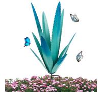 Plantas De Metal De Agave Para Jardín - Escultura Rústica De Tequila DIY | Estatua De Jardín Al Aire Libre, Decoración De Césped, Figura Artística Para Patio, Pintada A Mano, Color Verde Plateado, 45C