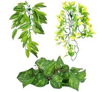 Plantas de Reptiles 3pcs Plantas Falsas para Reptiles Plantas de Tanque de reptilista Plantas Artificiales con Hojas Verdes para Serpientes, Dragones barbudos, lagartos, Geckos, Plantas de terrario
