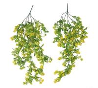 Plantas de rosas verdes artificiales colgantes de imitación, 2 piezas con mimbre, perfectas para cortinas decorativas en hogares, jardines, paredes, techos y eventos (amarillo)