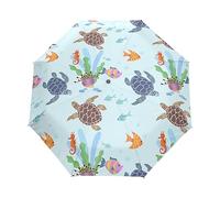 Plantas De Tortugas Plantas De Peces Marinos Paraguas Plegable Automático Paraguas de Viaje Mujer Niño Niña Protección UV Resistencia Viento Impermeable