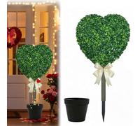 Plantas decorativas para el día de San Valentín, topiario de corazón de boj al aire libre, árboles topiarios en forma de corazón con lazo, decoraciones artificiales resistentes a los rayos UV, planta