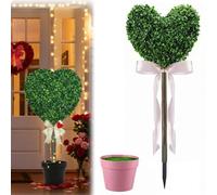 Plantas decorativas para el día de San Valentín, topiario de corazón de boj al aire libre, árboles topiarios en forma de corazón con lazo, decoraciones artificiales resistentes a los rayos UV, planta