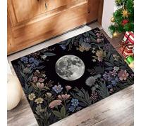 Plantas Ensueño Felpudo Antideslizante - 90 x 150 cmFlores Silvestres Retro Trampa de Tierra Felpudo Exterior e Interior para Entrada Limpia - Fácil de Cuidar - Negro