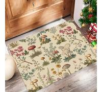 Plantas Flores Felpudo Antideslizante - 45 x 75 cmRamas Hojas Flores Silvestres Con Forma Hongo Estilo Retro Trampa de Tierra Felpudo Exterior e Interior para Limpia - Fácil de Cuidar - Verde Grisáceo