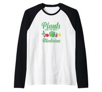 Plantas Mejor Medicina Vegetariano Saludable Camiseta Manga Raglan