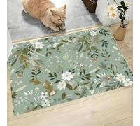 Plantas Retro Felpudo Antideslizante - 40 x 60 cmFlores Silvestres Bayas Trampa de Tierra Felpudo Exterior e Interior para una Entrada Limpia - Fácil de Cuidar - Verde Menta