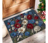 Plantas Retro Felpudo Antideslizante - 45 x 75 cmFlores Silvestres 3D Trampa de Tierra Felpudo Exterior e Interior para Entrada Limpia - Fácil de Cuidar - Azul Zafiro