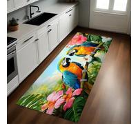 Plantas Tropicales Alfombra de Cocina 50 x 80 cm Pájaros Loro Antideslizante y Lavable, Camino Multiusos Resistente al Desgaste, Antimanchas, Ideal para Bajo Fregadero y Fogones