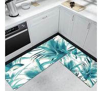 Plantas Tropicales Alfombrilla Antifatiga de Cocina, Juego de 2 Tapetes Acolchados,Accesorios Decorativos,Hojas De Ave del Paraíso Y Hojas De Palma Tapete Interior de Confort - 50x80+50x150cm