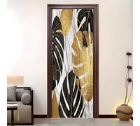 Plantas Tropicales de Lujo Autoadhesivo Vinilos Para Puertas, Blanco MáRmol Autoadhesivo Adhesivo Fotográfico Para Puerta o Pared, Arte Mural Etiqueta Carteles Pegatinas De Pared Diy 95x215 cm
