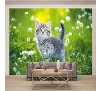 Plantas Verdes Frescas Flores Animales Gatitos 3D Papel Pintado Seda Texturizada Primera Calidad Sala De Estar Sofá Dormitorio Comedor Hogar Pared-400cm×280cm