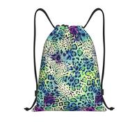 Plantas verdes impresión bolsas con cordón mochila bolsa deporte gimnasio bolsa cordón bolsa compras cadena bolsa, Leopardo verde, M