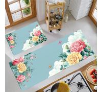 Plantas Y Flores Alfombrilla Antifatiga de Cocina, Juego de 2 Tapetes Acolchados,Accesorios Decorativos para Cocina,Rosa Mariposa Tapete Interior de Confort - 40x60+40x120cm