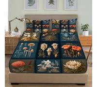 Plantas Y Flores Retro Sábana Bajera Ajustable Colchones Decorativa, Azul Microfibra 3D Impresión Suave Cómoda Transpirable Tela- Elástico en el Borde Bolsillo Profundo 30cm 200x200x30cm