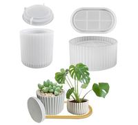 Planter Mold - Silicone Epoxy Resin Mold | Concrete Candle Jar With Lid | 4x Striped Planter Vase Cement Clay For Resin Clay Gypsum Plaster Jewelry Makeup Brush Candle Holder DIY S