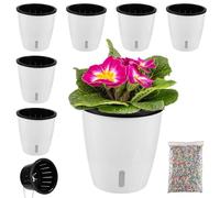 Planterhoma Macetas de riego automático de 5 pulgadas para plantas de interior, 6 paquetes de macetas de violeta africana con indicador, maceta de mecha negra con agujeros de drenaje, macetas de riego