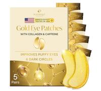 PLANTIFIQUE 24k Gold Parches Ojos Bolsas y Ojeras, 5 Pares Parches de Colageno y Cafeine para Contorno Ojos, Mascarillas Dorados Antiarrugas y Antiojeras - Eye Patches