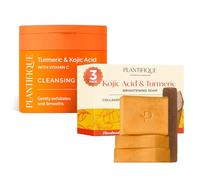 PLANTIFIQUE Almohadillas Exfoliantes con Cúrcuma - Rejuvenecimiento y Limpieza Facial - 60 piezas & Jabón de Cúrcuma y Ácido Kójico - 3 Barras