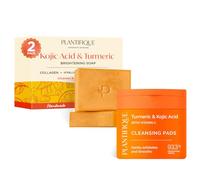PLANTIFIQUE Jabón de Curcuma y Acido Kojico, 2 Barras con Vitamina C & Almohadillas Exfoliantes - Rejuvenecimiento y Limpieza Facial - 60 piezas