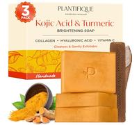 PLANTIFIQUE Jabón de Cúrcuma y Ácido Kójico, 3 Barras con Red Africana - Jabon Cara para Manchas, con Vitamina C Ácido Hialurónico y Colágeno - Turmeric & Kojic Acid Soap 240 g