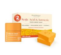 PLANTIFIQUE Jabón de Curcuma y Acido Kojico - Jabon Cara para las Manchas - 2 Barras & Bálsamo Desmaquillante Facial - Elimina Maquillaje Waterproof y Protector Solar - 40 g