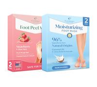 PLANTIFIQUE Mascarilla Exfoliante Pies con Fresa - Cuidado Pies, Elimina Durezas y Callos - 2 Pares & Mascarilla Pies Hidratante Coreana - Calcetines Hidratantes para Pies Secos y Agrietados - 2 Pares