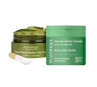 PLANTIFIQUE Mascarilla Facial Coreana de Arcilla Verde con Superalimentos - para Puntos Negros y Poros - Korean Face Mask & Almohadillas Exfoliantes - Renovación Suave de la Piel - 60 piezas