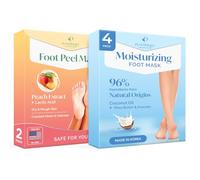 PLANTIFIQUE Mascarilla Pies Peeling con Melocotón - 2 Pares Calcetines Exfoliantes para Pies Secos y Agrietados & Mascarilla Pies - Calcetines Hidratantes con Crema Nutritiva para Pies Muy Secos - 4
