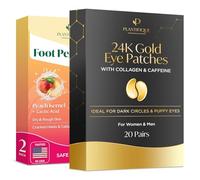 PLANTIFIQUE Mascarilla Pies Peeling con Melocotón - 2 Pares Calcetines Exfoliantes para Pies Secos y Agrietados & Parches Ojos Bolsas y Ojeras - Mascarillas Dorados Antiarrugas y Antiojeras - 20 Pares