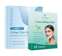 PLANTIFIQUE Mentonera Papada Reutilizable - Máscara Correa Transpirable & Mascarilla Facial Colageno V-Line Lifting Mask - 5 Mascarilla Facial Hidratante