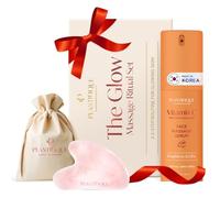 PLANTIFIQUE Set de Masaje: Gua Sha Facial de Rose Quartz & Serum Vitamina C Coreano con Colageno and Peptidos (30ml) para una Piel Radiante - Regalos de Cuidado de la Piel para Mujeres