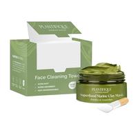 PLANTIFIQUE Toallas Desechables Faciales 100% Viscosa - 50 Piezas & Mascarilla Facial Coreana de Arcilla Verde con Superalimentos - Mascarilla Hidratante Facial y Corporal para Puntos Negros y Poros