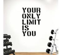 Plantilla de arte de pared para gimnasio, tu único límite es tú, plantilla de decoración, plantilla de pintura grande, entrenamiento, pared de sala de ejercicios, cita motivacional